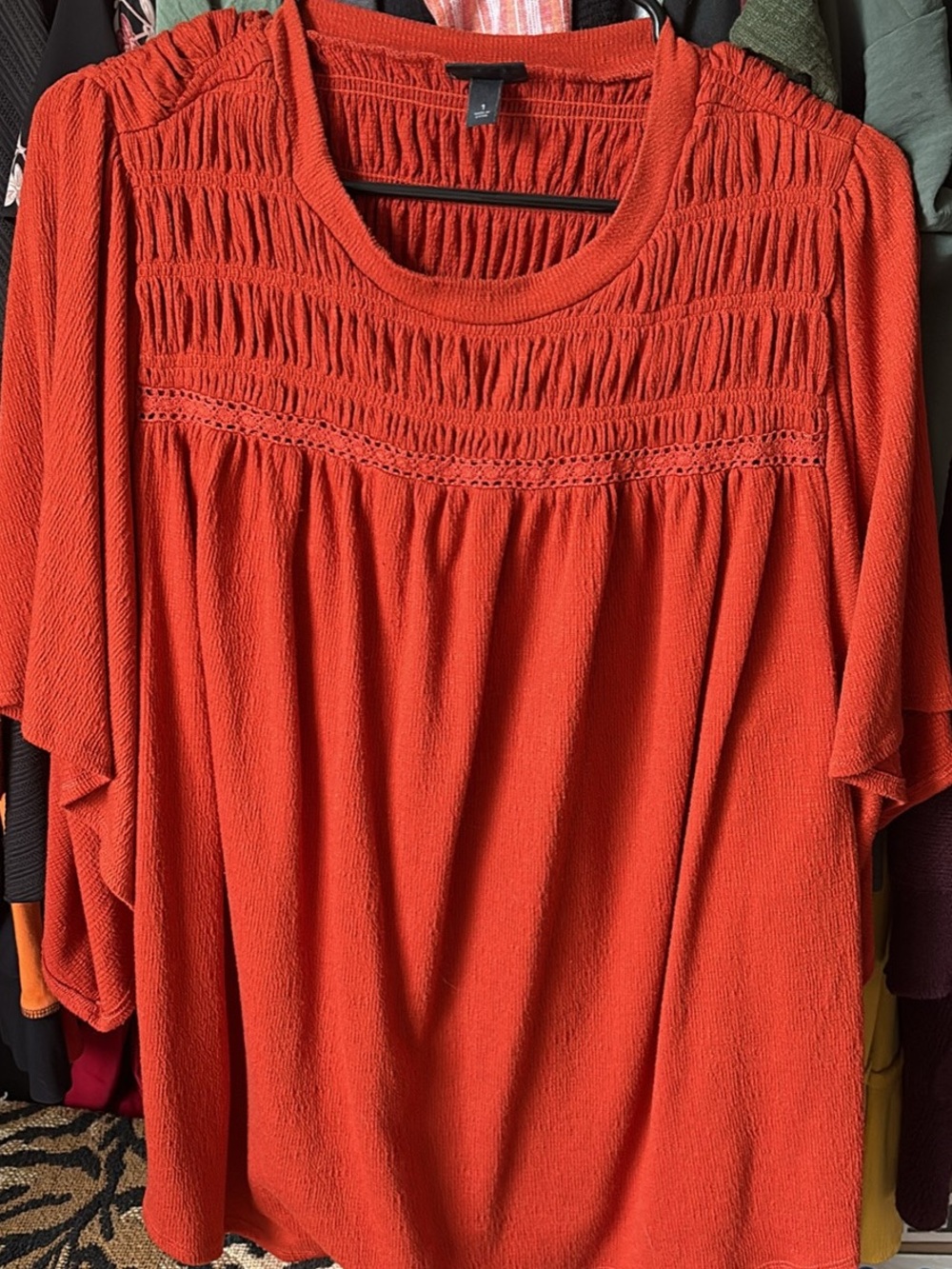 torrid Orange Smocked-Yoke Short Sleeve Tunic